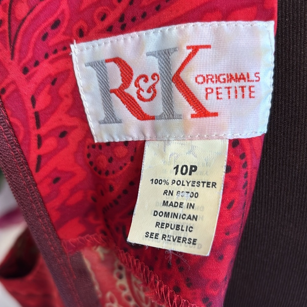 Vintage 1990’s R&K Original vibrant red and dark pink floral dress. Size 10P. - Picture 3 of 17